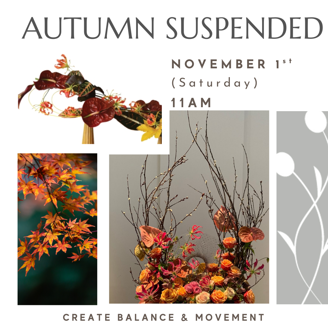 Floral design workshop that focuses on suspension, balance, and negative space