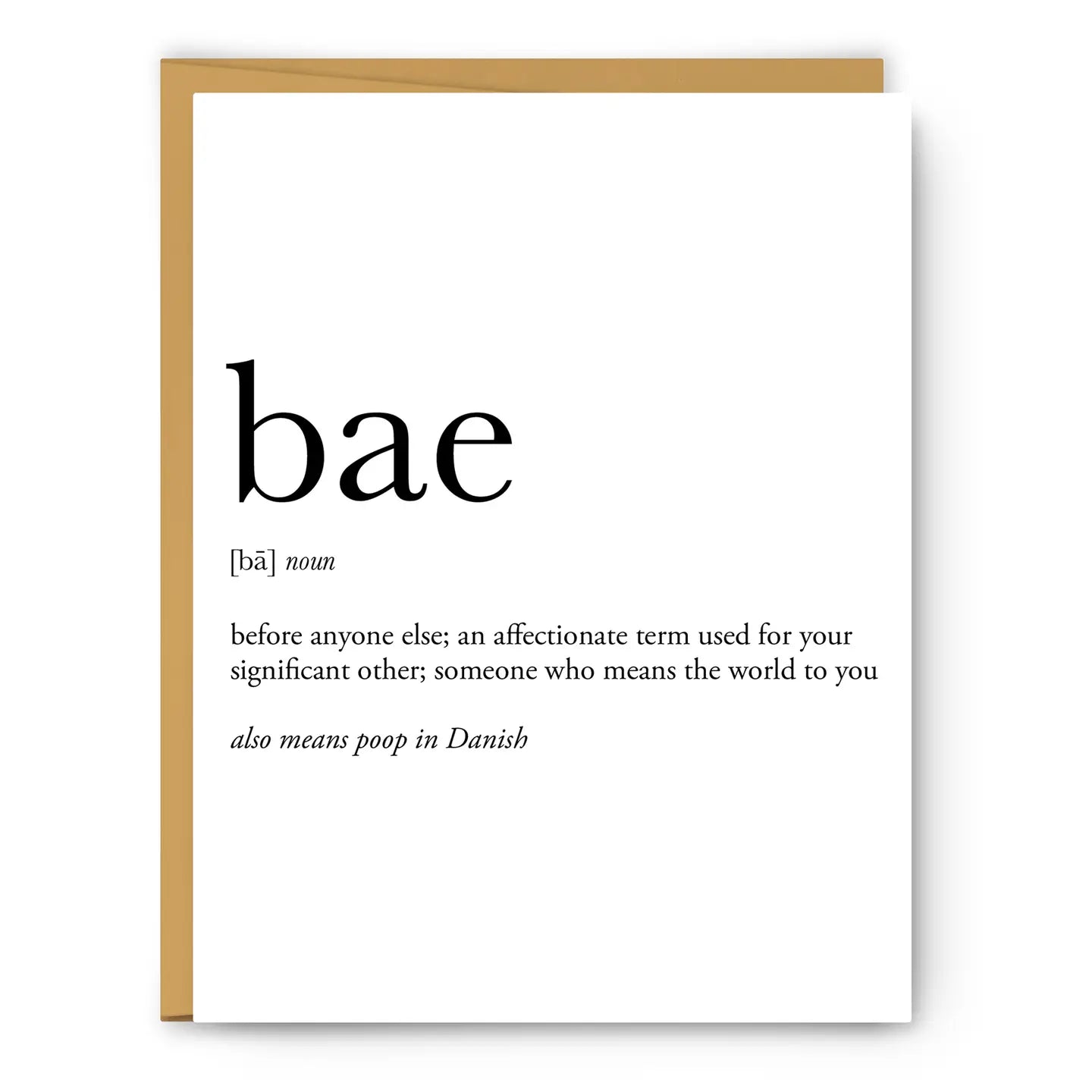 Greeting card defining "Bae"