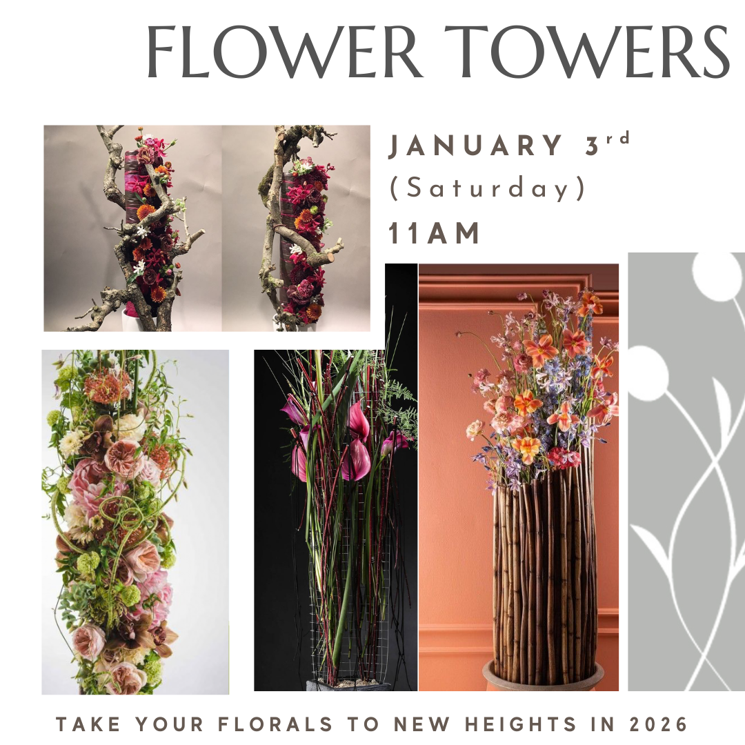 Flower arranging workshop to create a vertical flower tower design