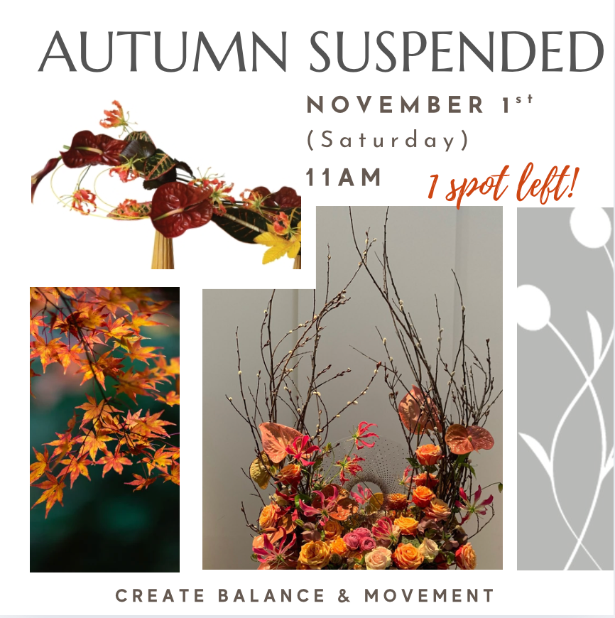 Floral design workshop that focuses on suspension, balance, and negative space