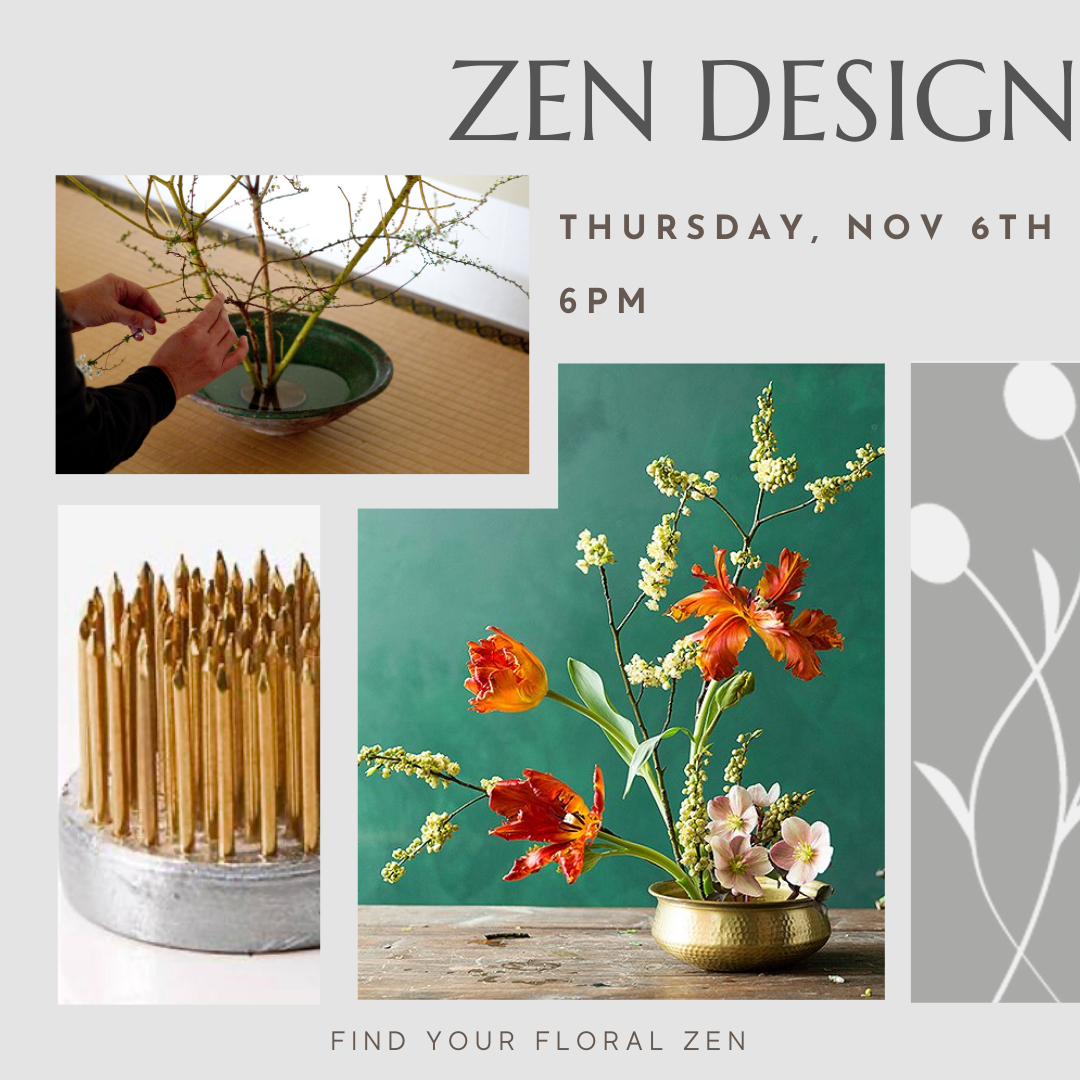 A floral workshop that uses a traditional kenzan (flower frog) and focuses on the beauty of simplistic designs