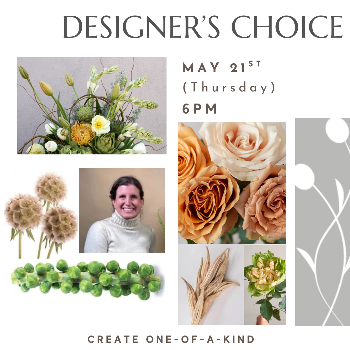 floral design incorporating fun textures and a unique color palette