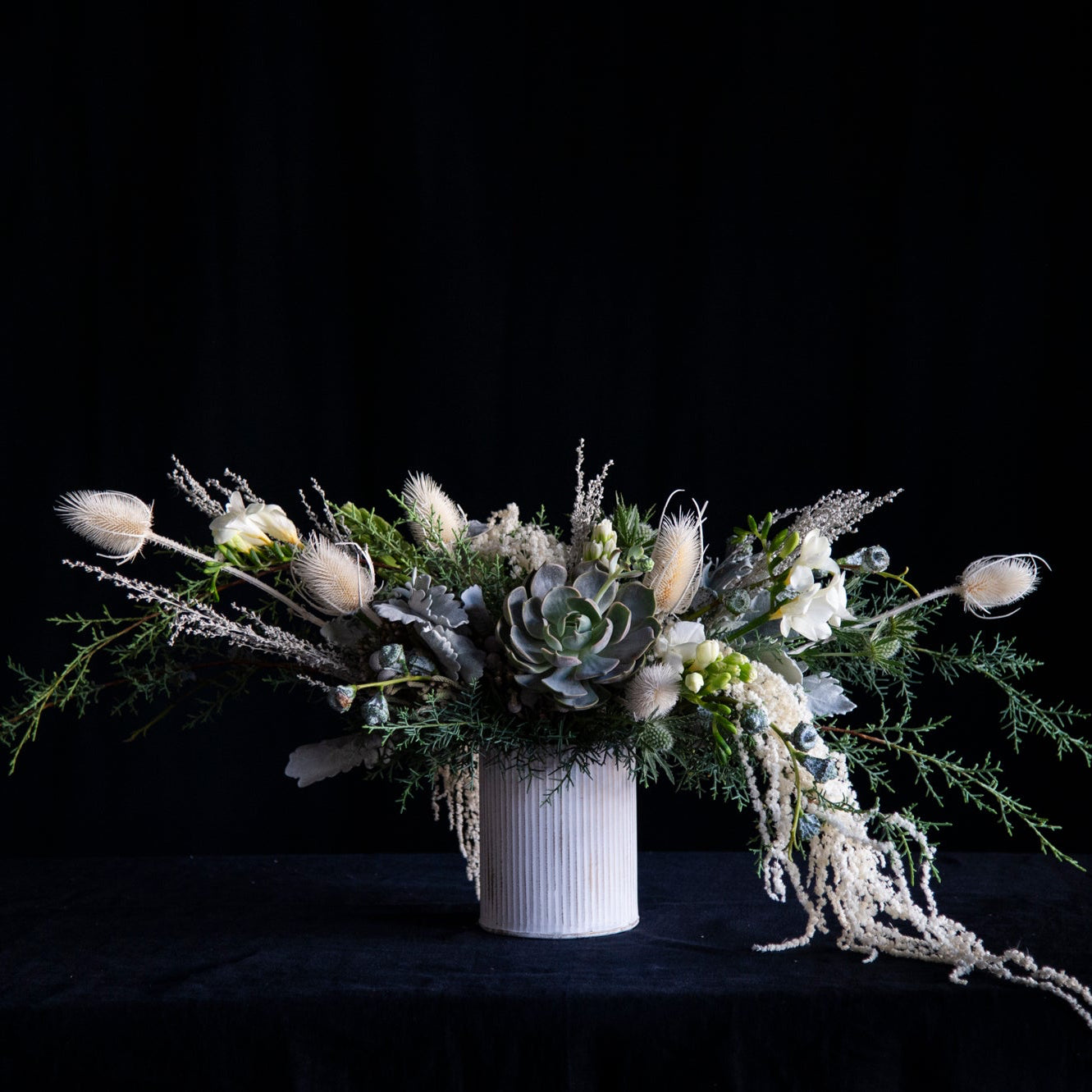 winter flowers with succulents 