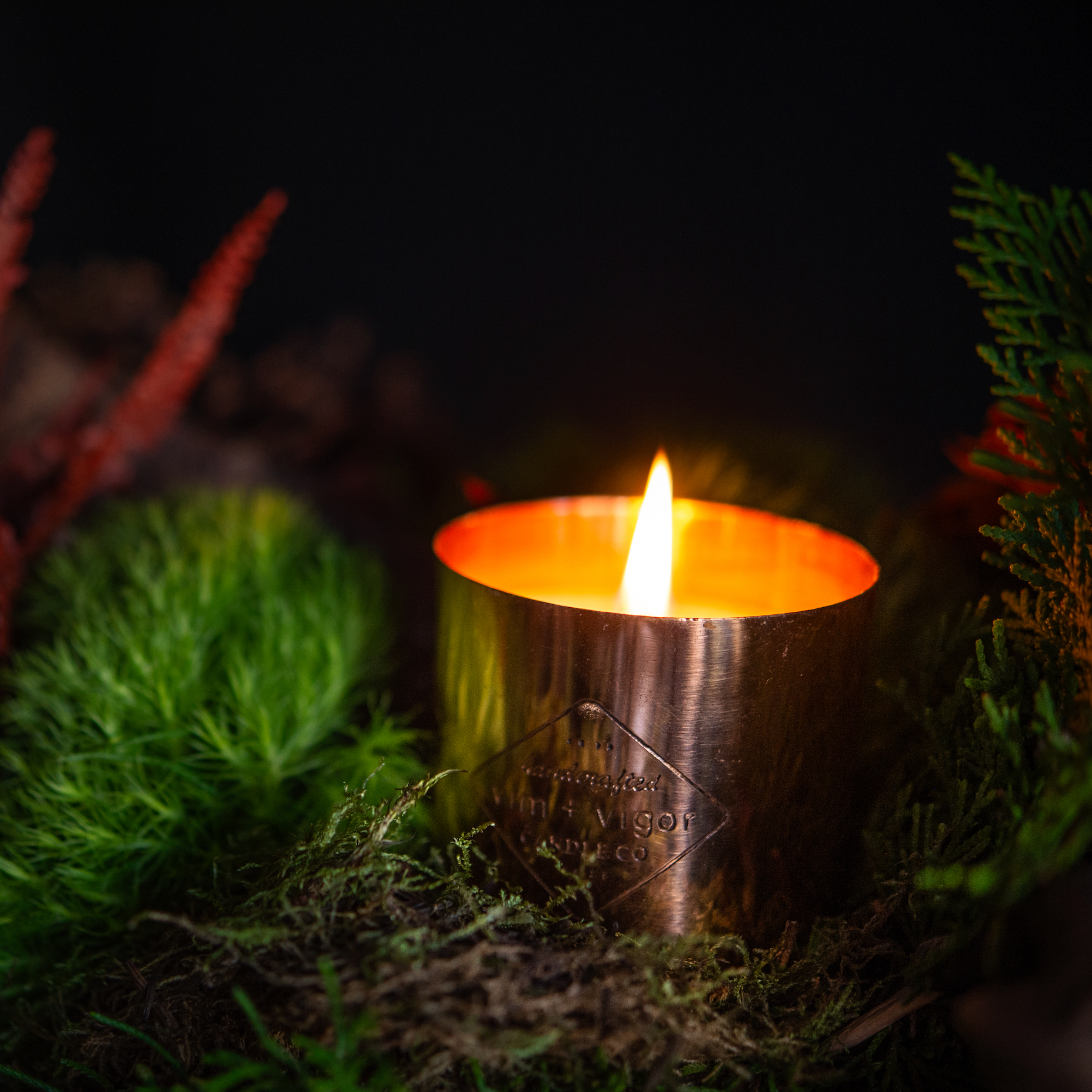 Candlelit holiday centerpiece