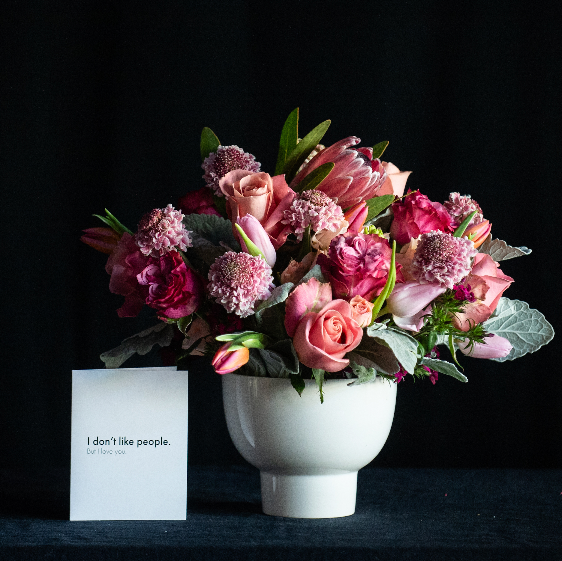 Pink flower arrangement for Valentine's Day