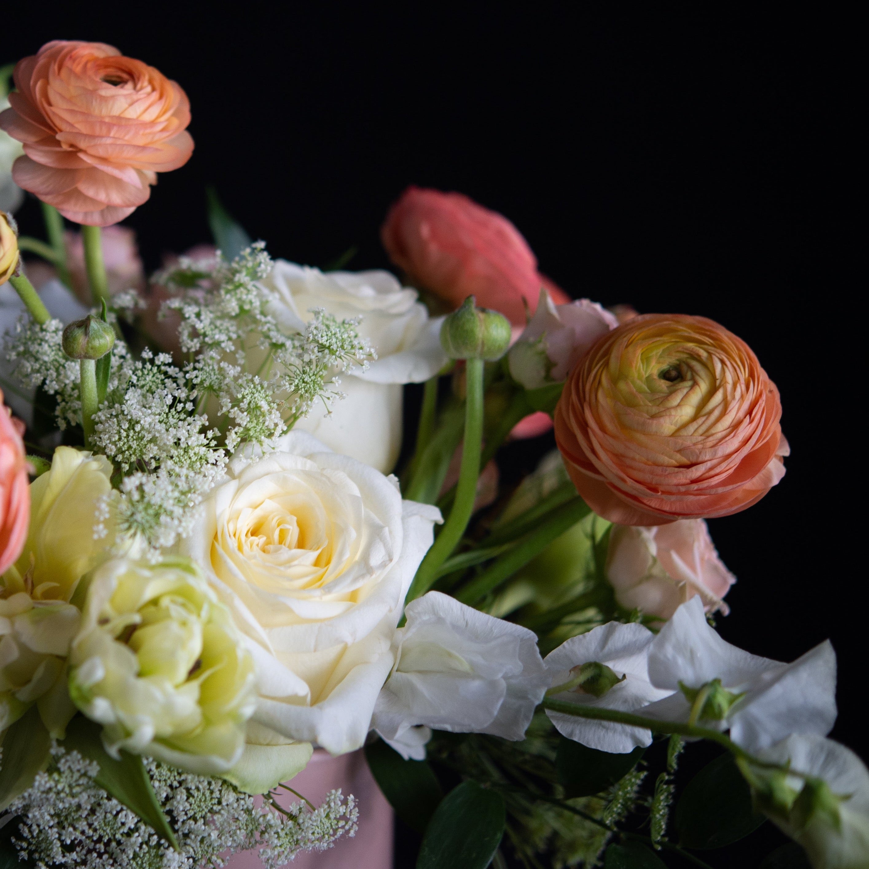 Ranunculus, tulips, hydrangea and roses for Mother's Day. 