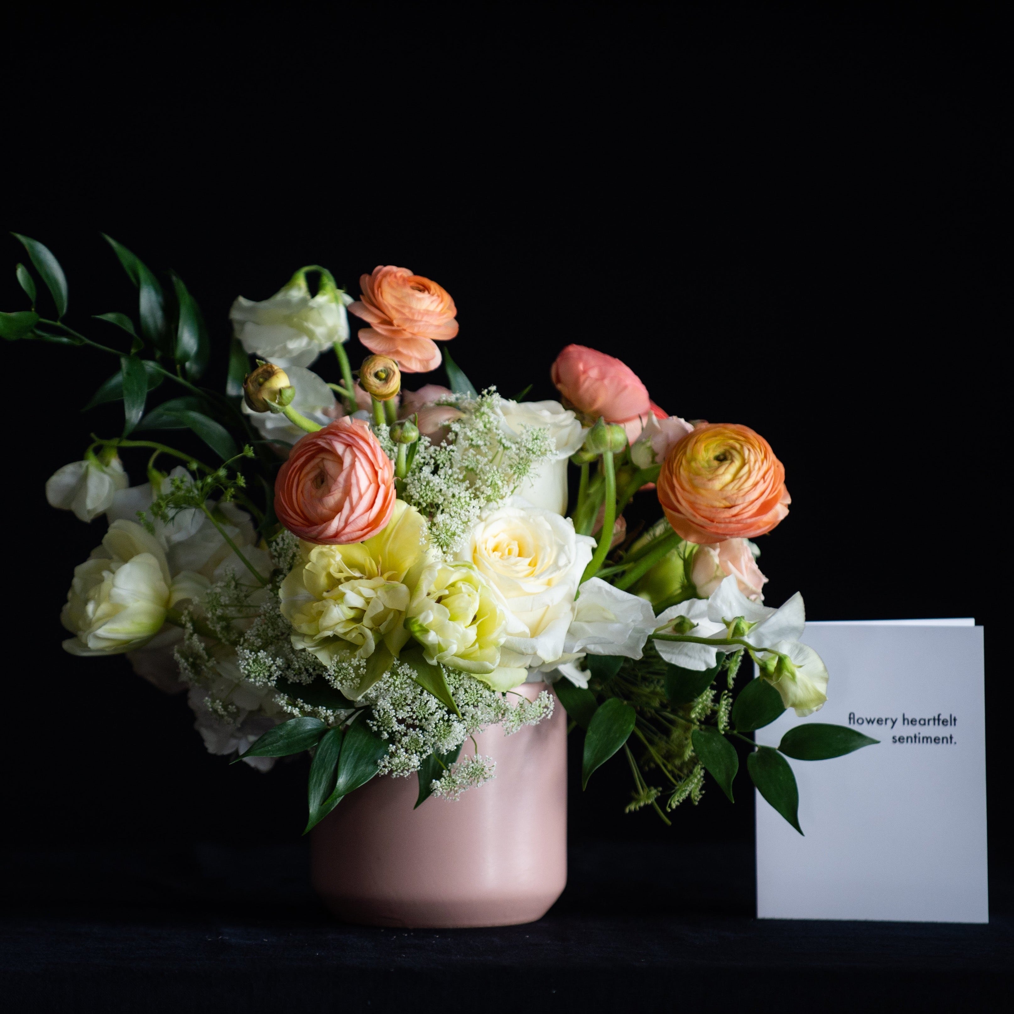 Ranunculus, tulips, hydrangea and roses for Mother's Day. 