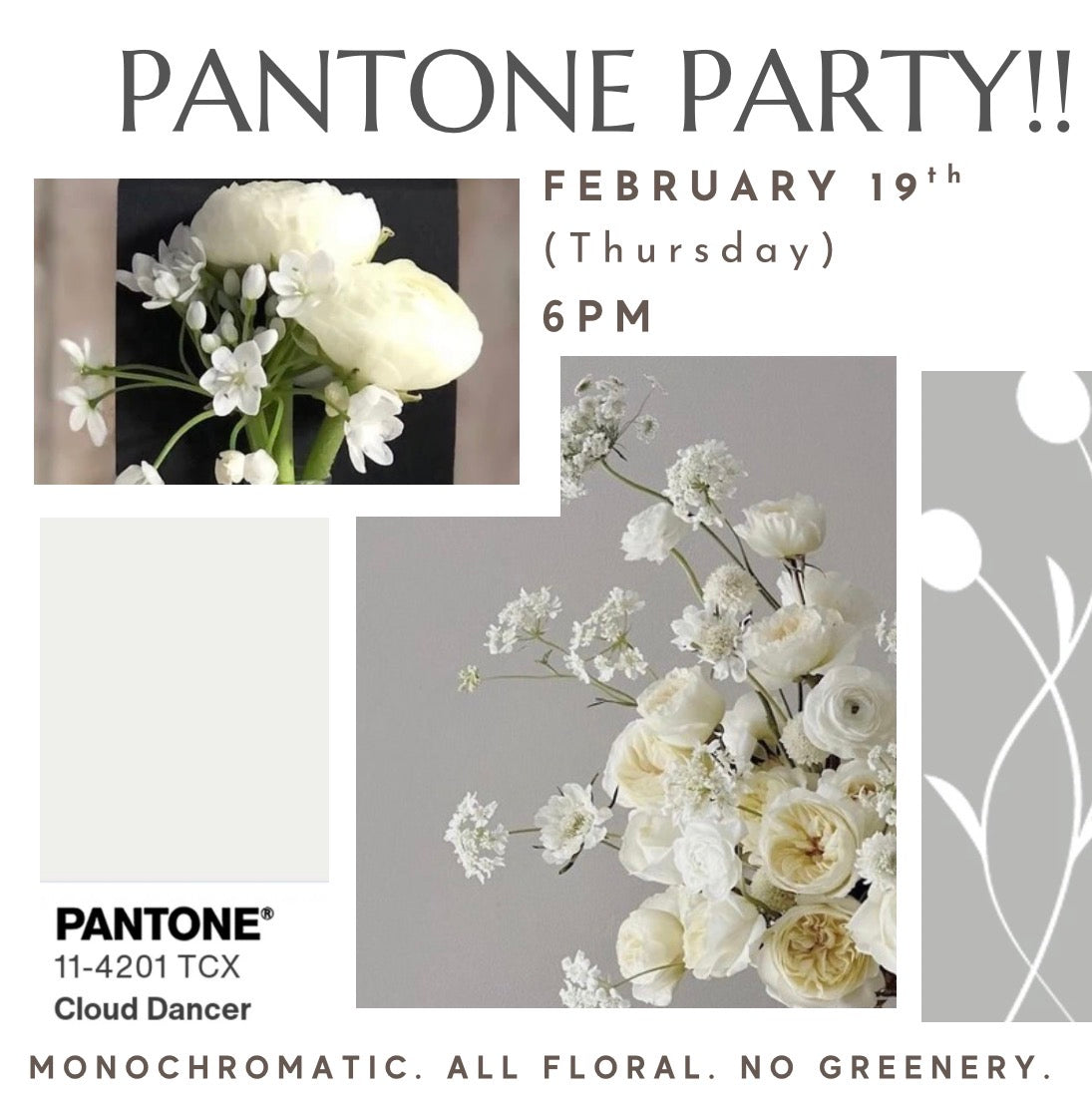 All white floral design workshop inspired by the 2026 Pantone Color of the Year. 