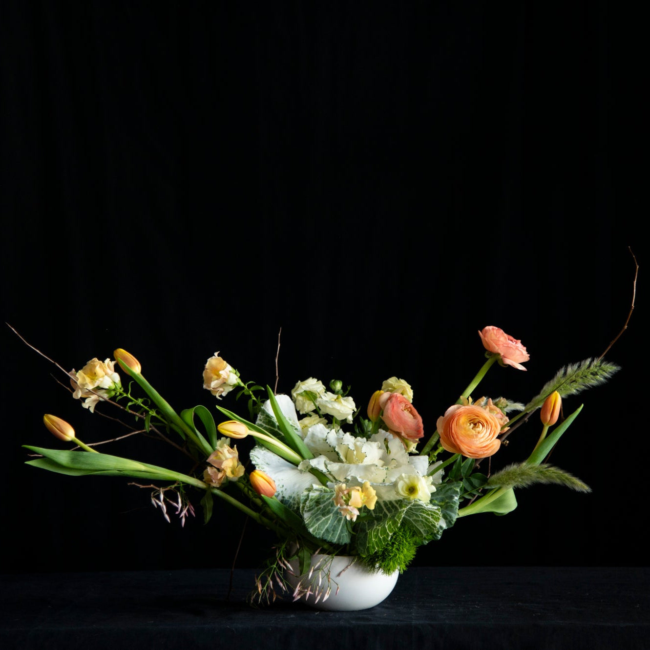 an ikebana inspired design of low long flowers