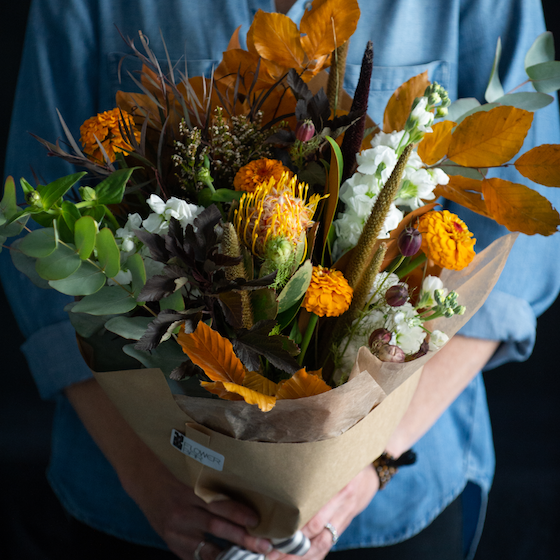 A fresh flower bouquet made of seasonal stems and made by a local florist. 