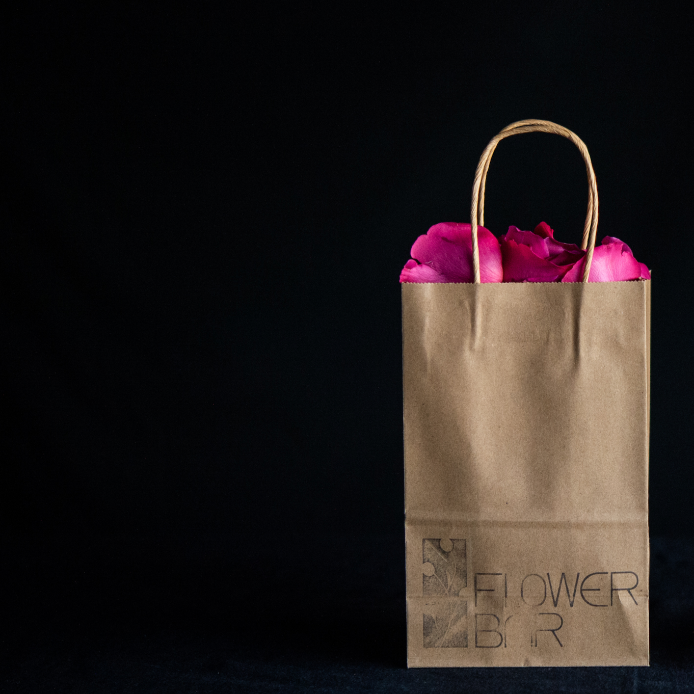 Bag of pink rose petals for Valentine's Day